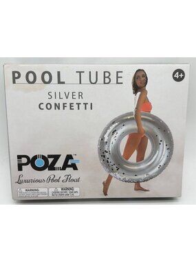 Poza Silver Confetti Pool Tube Float 36" Inflatable Luxury With Sparkly Design &